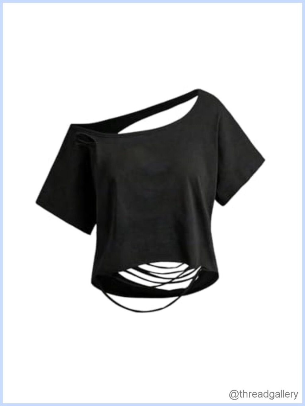 Y2K Off Shoulder Crop Top Distressed Cut Out Back Grunge Tee